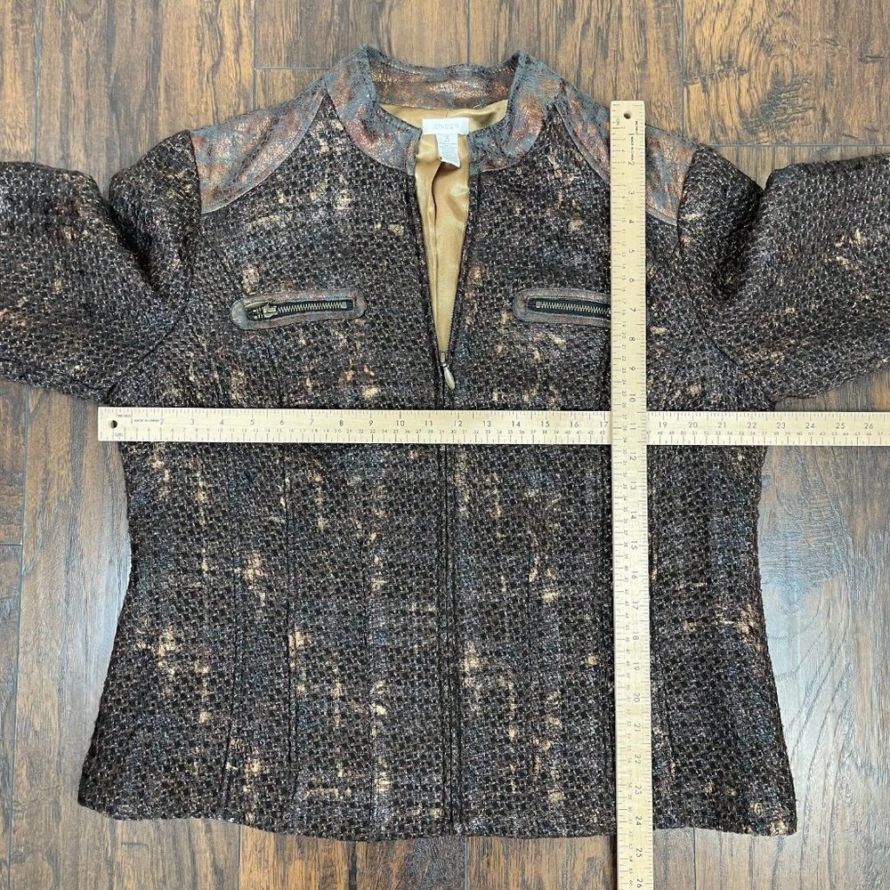Chico's Jacket 3 Women's XL Tweed Brown Bronze Metallic Full-Zip - Picture 7 of 11